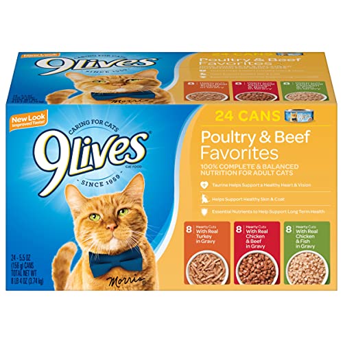 9 Lives Poultry And Beef Variety Pack, 5.5 Oz Cans, 24-Count