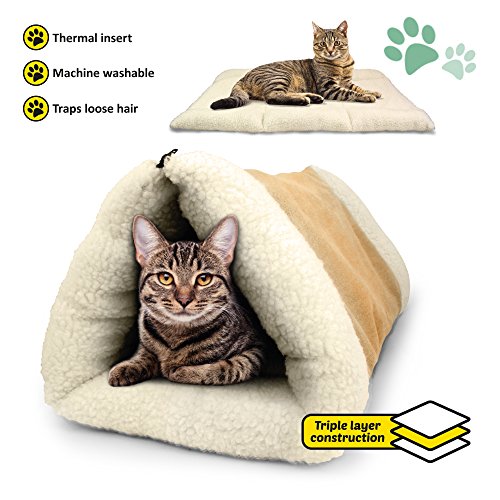 PARTYSAVING PET Palace 2-in-1 Pet Bed Snooze Tunnel and Mat for Pets Cats Dogs and Kittens for Travel or Home, APL1343, Beige