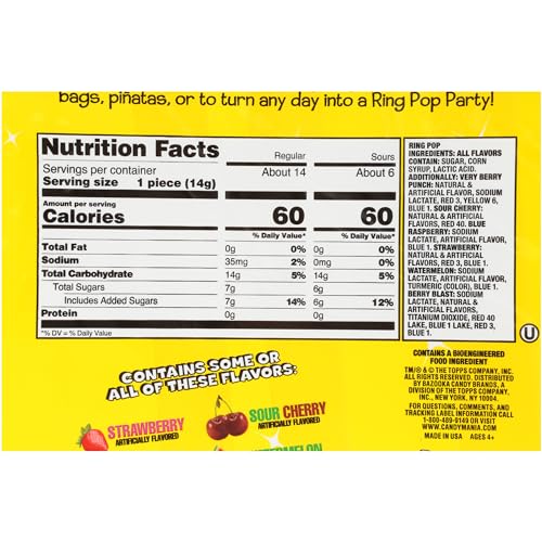 Ring Pop Individually Wrapped Variety Party Pack  20 Count Candy Lollipop Suckers w/ Assorted Flavors