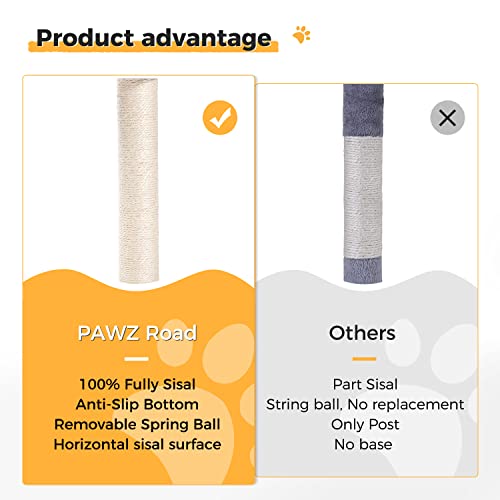 PAWZ Road Cat Scratching Post and Pad, Sisal-Covered Scratch Posts and Pads with Play Ball Great for Kittens and Cats