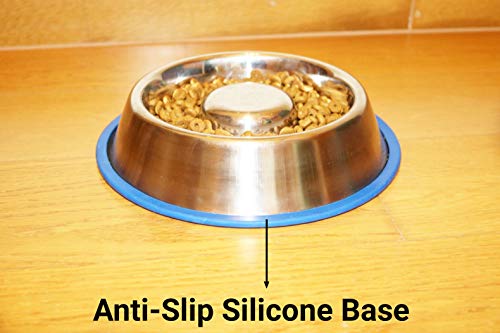 Stainless Steel Interactive Slow Feed Dog Bowl with a Silicone Base by Mr. Peanut's, Fun Healthy Bloat Stop Feeder