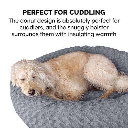 Furhaven Pet Dog Bed | Round Plush Faux Fur Ultra Calming Deep Sleep Cushion Non-Skid Cuddler Donut Pet Bed w/ Removable Cover for Dogs & Cats, Silver Frosting, Large