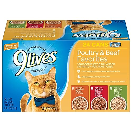 9 Lives Poultry And Beef Variety Pack, 5.5 Oz Cans, 24-Count