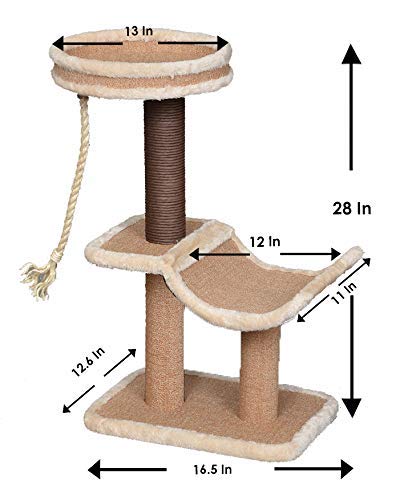 Catry, Cat Tree Cradle Bed with Natural Sisal Scratching Posts and Teasing Rope for Kitten (Beige)