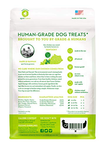 Spot Farms All Natural Human Grade Dog Treats, Chicken Apple Sausage, 12.5 Ounce