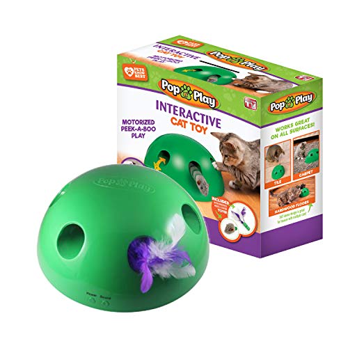 Pop N Play Interactive Motion Cat Toy, Includes: Electronic Smart Random Moving Feather & Mouse Teaser, Mouse Squeak Sound Optional & Auto Shut Off. Best Cat Toy Ever!