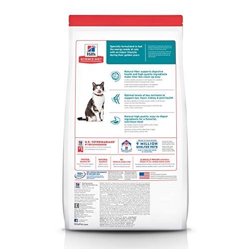 Hill's Science Diet Dry Cat Food, Adult 11+, Indoor, Chicken Recipe, 3.5 lb Bag