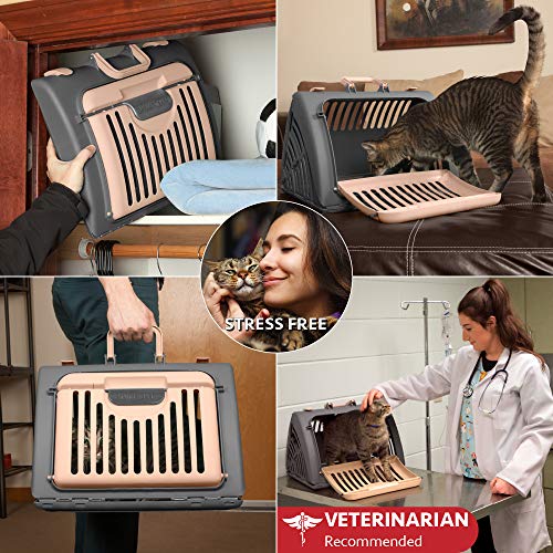 SportPet Designs Foldable Travel Cat Carrier with A Bed - Front Door Plastic Collapsible Carrier