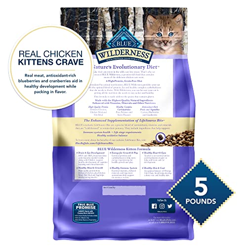 Blue Buffalo Wilderness High Protein Grain Free, Natural Kitten Dry Cat Food, Chicken 5-lb
