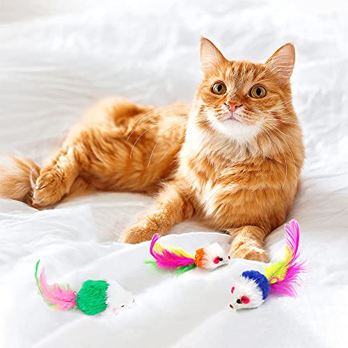pawstrip Cat Toy Furry Mice,Rattling Cat Toy Mouse with Further Tail, Pack of 12pcs