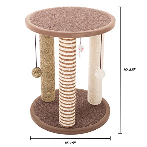 Cat Scratching Posts- Adult Cat and Kitten Tree, 3 Large Scratching Poles, Carpeted Base Play Area and Perch, Furniture Scratch Deterrent by PETMAKER