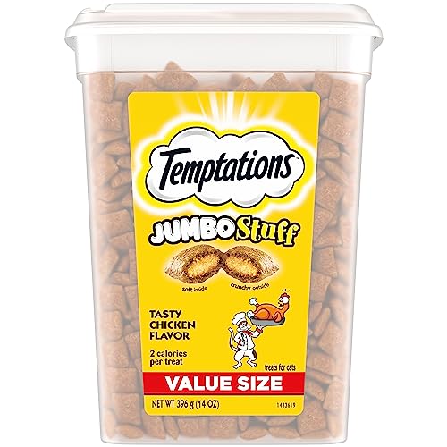 TEMPTATIONS Jumbo Stuff Cat Treats, Tasty Chicken Flavor, 14 oz. Tub