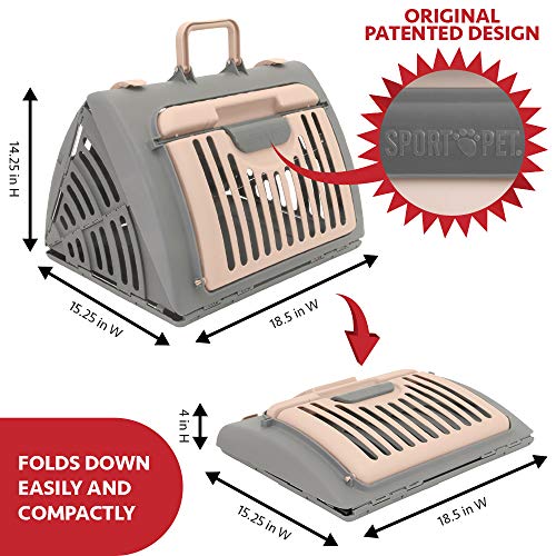 SportPet Designs Foldable Travel Cat Carrier with A Bed - Front Door Plastic Collapsible Carrier