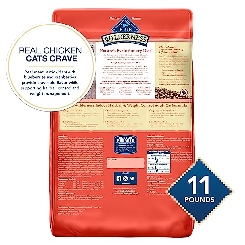 Blue Buffalo Wilderness High Protein Grain Free, Natural Adult Indoor Hairball & Weight Control Dry Cat Food, Chicken 11-lb
