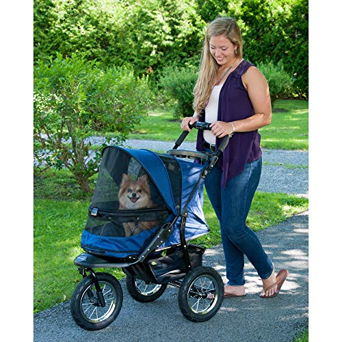 Pet Gear No-Zip Jogger Pet Stroller for Cats/Dogs, Zipperless Entry, Easy One-Hand Fold, Air Tires, Cup Holder + Storage Basket, Midnight River