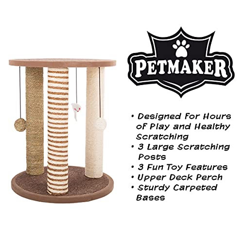 Cat Scratching Posts- Adult Cat and Kitten Tree, 3 Large Scratching Poles, Carpeted Base Play Area and Perch, Furniture Scratch Deterrent by PETMAKER