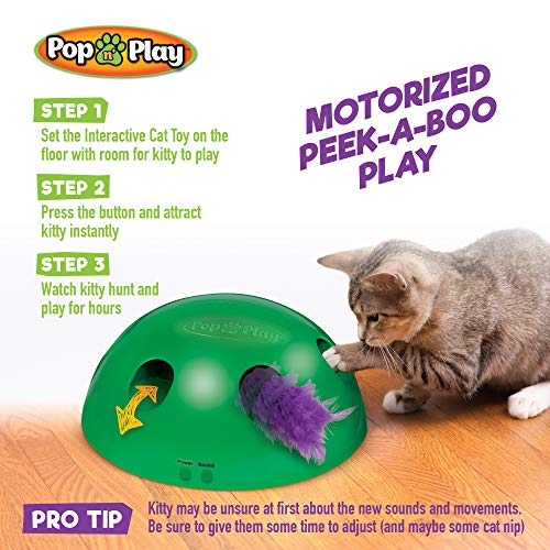 Pop N Play Interactive Motion Cat Toy, Includes: Electronic Smart Random Moving Feather & Mouse Teaser, Mouse Squeak Sound Optional & Auto Shut Off. Best Cat Toy Ever!