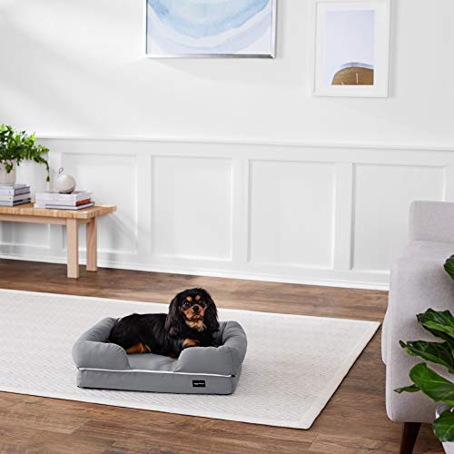 AmazonBasics Memory Foam Bolster Dog Bed, Small (25 x 20 Inches), Grey