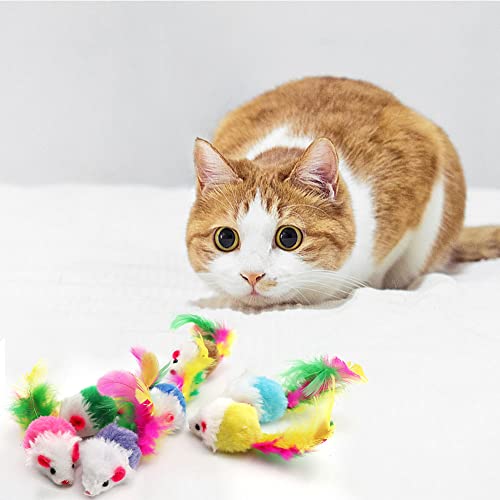pawstrip Cat Toy Furry Mice,Rattling Cat Toy Mouse with Further Tail, Pack of 12pcs