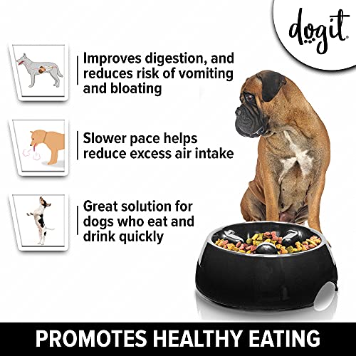 Dogit Go Slow Anti-Gulping Dog Bowl, Slow Feeding Dog Dish Suitable for Wet or Dry Food, Medium, Black