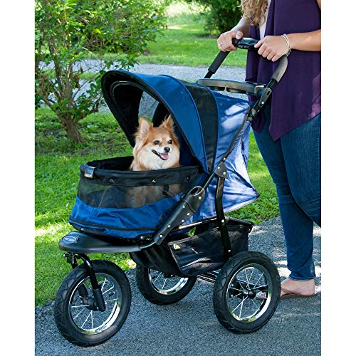 Pet Gear No-Zip Jogger Pet Stroller for Cats/Dogs, Zipperless Entry, Easy One-Hand Fold, Air Tires, Cup Holder + Storage Basket, Midnight River