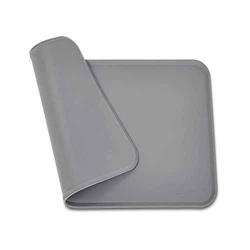 AmazonBasics Waterproof Anti-Slip Silicone Pet Food and Water Bowl Mat - Pack of Two, 18.5 x 11.5 Inches, Grey