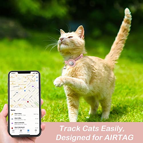 Apple Airtag Cat Collar Set, Reflective & Adjustable (Pink)