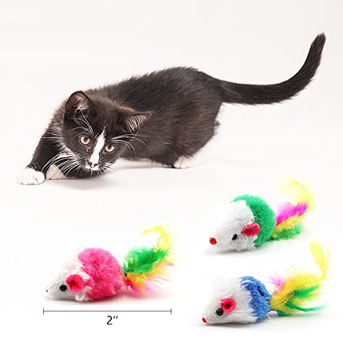 pawstrip Cat Toy Furry Mice,Rattling Cat Toy Mouse with Further Tail, Pack of 12pcs