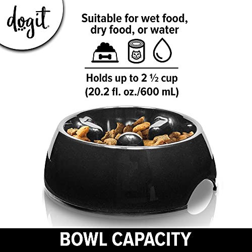 Dogit Go Slow Anti-Gulping Dog Bowl, Slow Feeding Dog Dish Suitable for Wet or Dry Food, Medium, Black