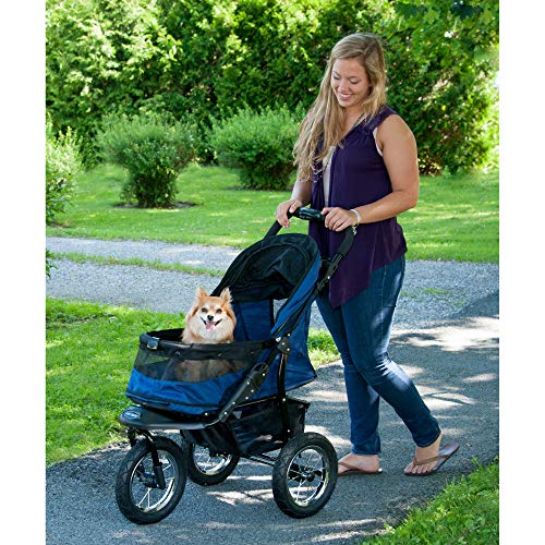 Pet Gear No-Zip Jogger Pet Stroller for Cats/Dogs, Zipperless Entry, Easy One-Hand Fold, Air Tires, Cup Holder + Storage Basket, Midnight River