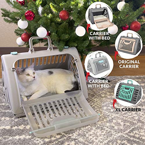 SportPet Designs Foldable Travel Cat Carrier with A Bed - Front Door Plastic Collapsible Carrier