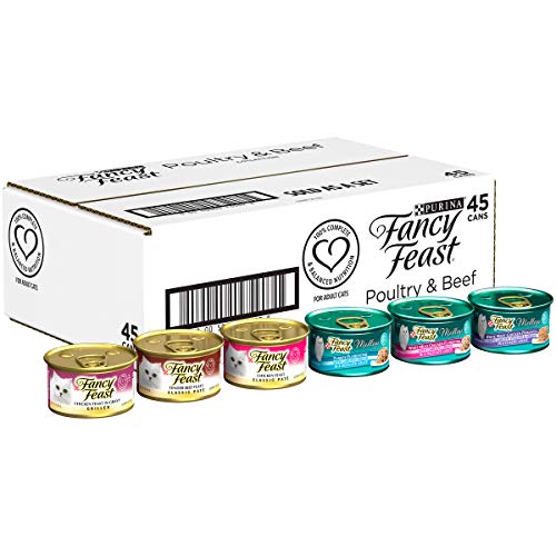 Purina Fancy Feast Wet Cat Food Variety Pack, Poultry & Beef Collection - (45) 3 oz. Cans