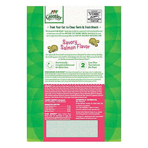 FELINE GREENIES Dental Cat Treats, Savory Salmon Flavor, 2.1 oz. Pouch