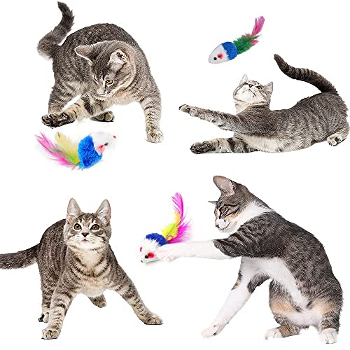 pawstrip Cat Toy Furry Mice,Rattling Cat Toy Mouse with Further Tail, Pack of 12pcs