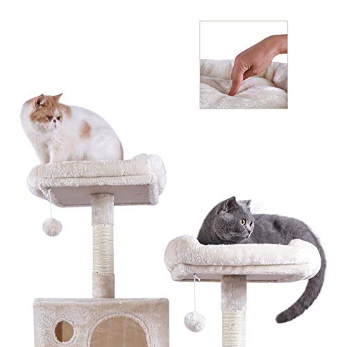 Hey-brother Large Multi-Level Cat Tree Condo Furniture with Sisal-Covered Scratching Posts, 2 Bigger Plush Condos, Perch Hammock for Kittens, Cats and Pets Beige MPJ020M