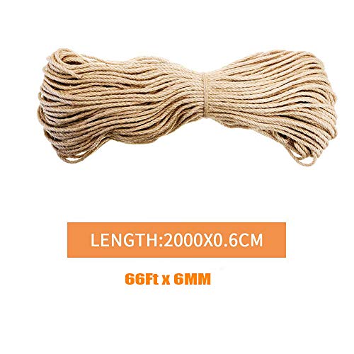 Cat Natural Sisal Rope for Scratching Post Tree Replacement, Hemp Rope for Repairing, Replacement Cat Tree and Tower (6mm 66Ft)