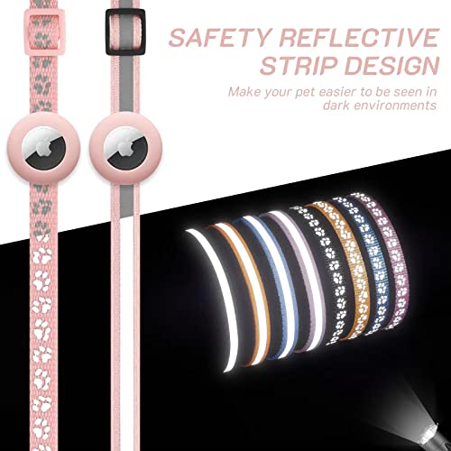 Apple Airtag Cat Collar Set, Reflective & Adjustable (Pink)