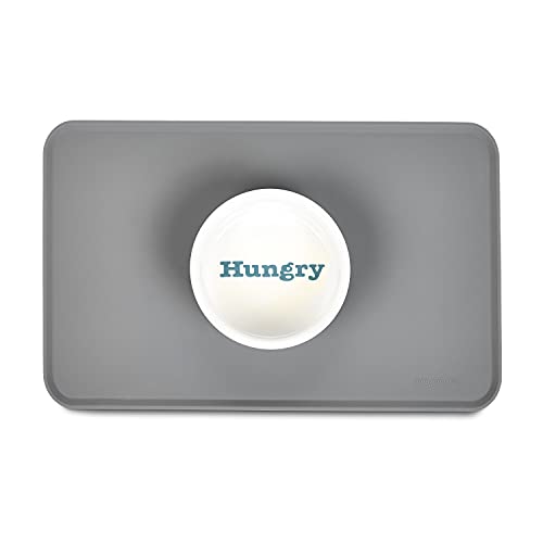 AmazonBasics Waterproof Anti-Slip Silicone Pet Food and Water Bowl Mat - Pack of Two, 18.5 x 11.5 Inches, Grey