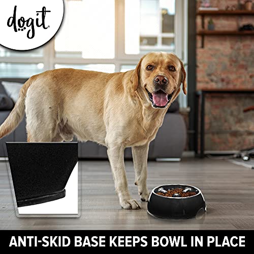 Dogit Go Slow Anti-Gulping Dog Bowl, Slow Feeding Dog Dish Suitable for Wet or Dry Food, Medium, Black