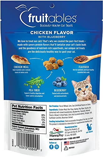 Fruitables Chicken and Blueberry Crunchy Cat Treats | Healthy Cat Treats with Limited Ingredients| Low Calorie | 2.5 Ounces, Model Number: 1030607