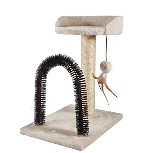 PEEKAB Cat Scratching Post with Cat Tower Tree and Cats Arch Self Groomer Massager Brush Kitty Ball Toys for Kittens and Small Cats