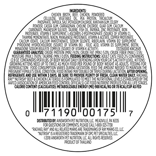 Rachael Ray Nutrish Natural Wet Cat Food, Beef & Chicken Catterole Recipe, 2.8 Ounce Cup (Pack of 12), Grain Free