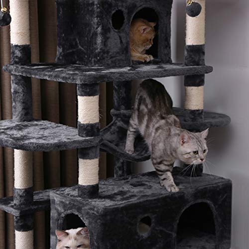 BEWISHOME Large Cat Tree Condo with Sisal Scratching Posts Perches Houses Hammock, Cat Tower Furniture Kitty Activity Center Kitten Play House Grey MMJ03B