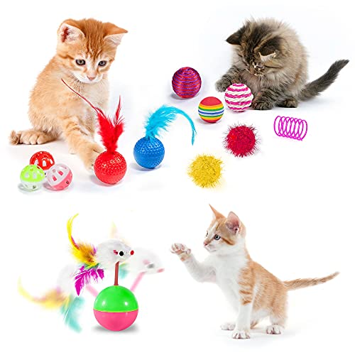 AILUKI 29 PCS Cat Toys Kitten Toys Assortments, Variety Catnip Toy Set Including 2 Way Tunnel,Cat Feather Teaser,Catnip Fish,Mice,Colorful Balls and Bells for Cat,Puppy,Kitty