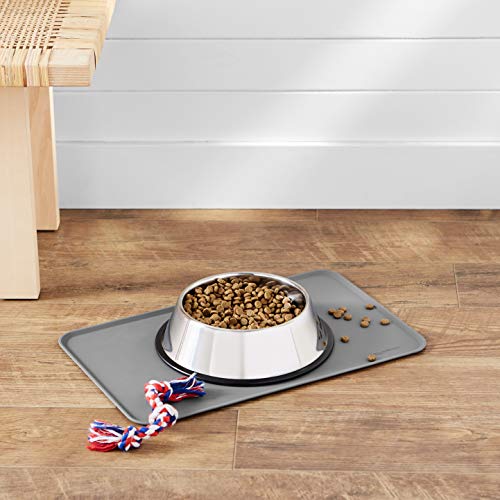 AmazonBasics Waterproof Anti-Slip Silicone Pet Food and Water Bowl Mat - Pack of Two, 18.5 x 11.5 Inches, Grey