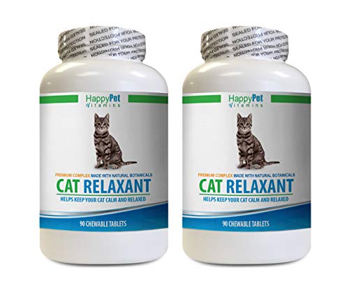 cat Calm Treats - CAT Relaxant - Anxiety and Stress Relief - Natural Calmer - Premium - l tryptophan for Cats - 2 Bottles (180 Chewable Tabs)