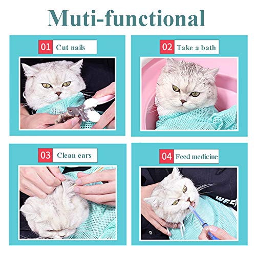 HATIKY Cat Bathing Bag?Puppy Dog Cleaning Shower Bag- Adjustable Anti-Bite and Anti-Scratch Polyester Soft Restraint Cat Grooming Bag for Bathing, Nail Trimming, Injection, Medicine Taking (Green)