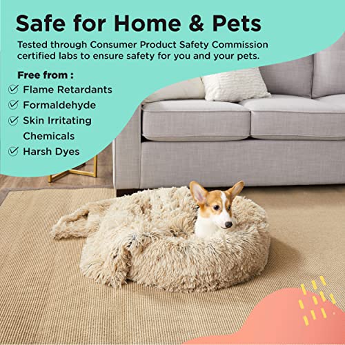 Best Friends by Sheri Bundle Savings - The Original Calming Shag Donut Cuddler Dog Bed in Small 23"" x 23"" and Pet Throw Blanket in 30"" x 40"", Taupe. (BND-DBT-SHG-TAU-23SM)