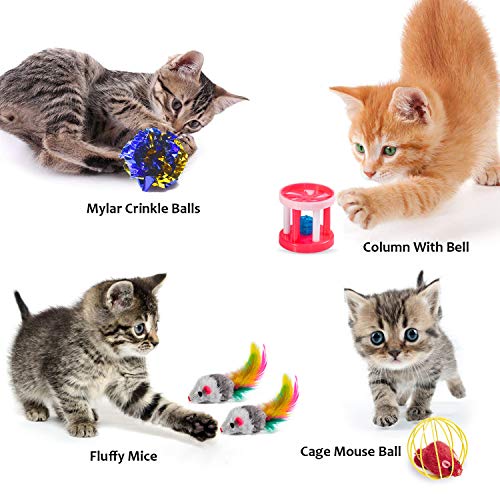 AILUKI 29 PCS Cat Toys Kitten Toys Assortments, Variety Catnip Toy Set Including 2 Way Tunnel,Cat Feather Teaser,Catnip Fish,Mice,Colorful Balls and Bells for Cat,Puppy,Kitty