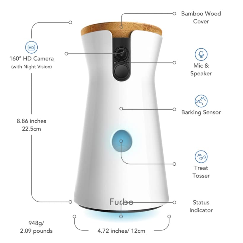 Furbo Dog Camera: Treat Tossing, Full HD Wifi Pet Camera and 2-Way Audio, Designed for Dogs, Compatible with Alexa (As Seen On Ellen), white (001-01WHTOA-1)